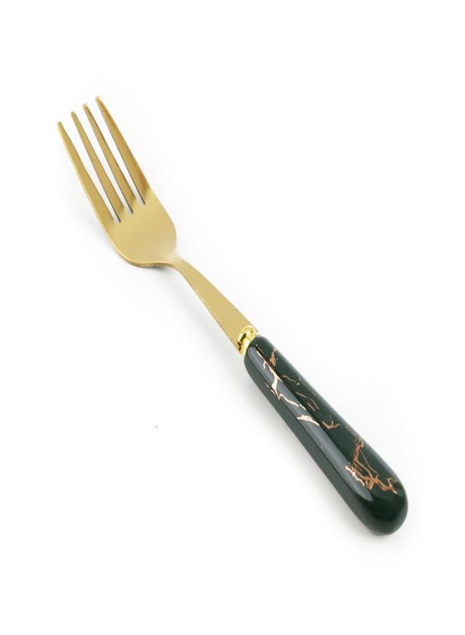 MGeezz Stainless Steel Golden Small Fork Set for Home Kitchen Cutlery Dinner Table with Green Ceramic Handle Design Salads and Fruit Fork (Golden 6 Small Forks - 14.5cm) - Image 4